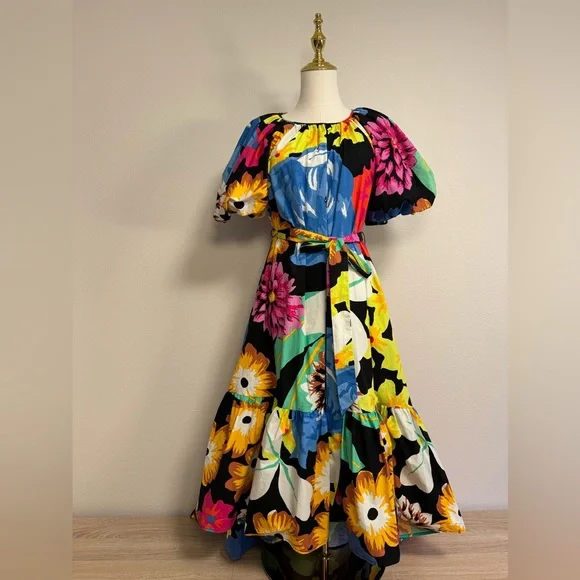 Blue and Pink Puff Sleeve Maxi Sundress - Picture 9 of 12